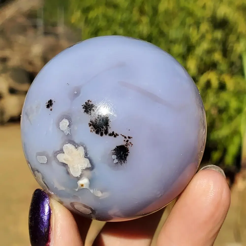 Light Blue Flower Agate Crystal Stone Sphere 180 grams 51 mm